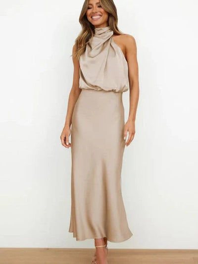 Marie | Damen Satin Cocktailkleid Elegant Schulterfrei Midi Abendkleid