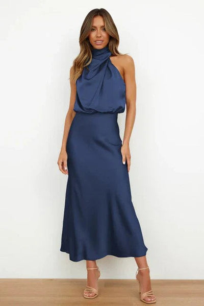 Marie | Damen Satin Cocktailkleid Elegant Schulterfrei Midi Abendkleid
