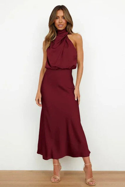 Marie | Damen Satin Cocktailkleid Elegant Schulterfrei Midi Abendkleid