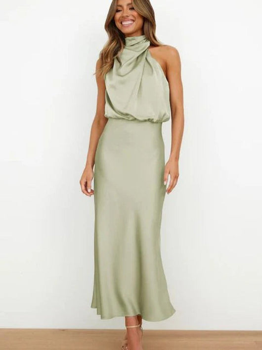Marie | Damen Satin Cocktailkleid Elegant Schulterfrei Midi Abendkleid