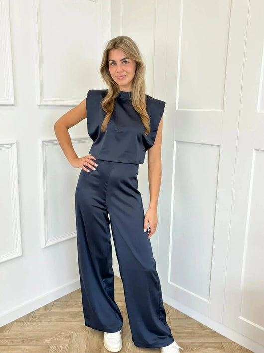 Clara | Damen Satin-Jumpsuit Weite Hose Ärmellos Eleganter Einteiler