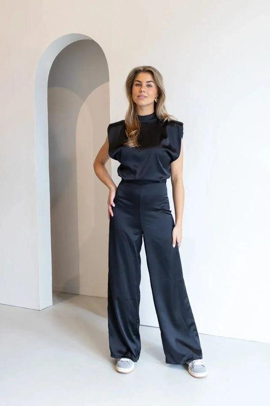 Clara | Damen Satin-Jumpsuit Weite Hose Ärmellos Eleganter Einteiler