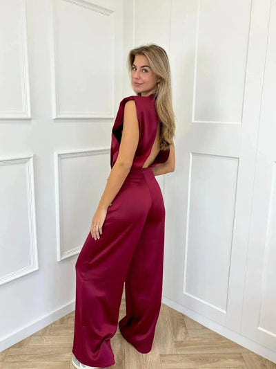 Clara | Damen Satin-Jumpsuit Weite Hose Ärmellos Eleganter Einteiler