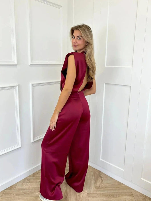 Clara | Damen Satin-Jumpsuit Weite Hose Ärmellos Eleganter Einteiler
