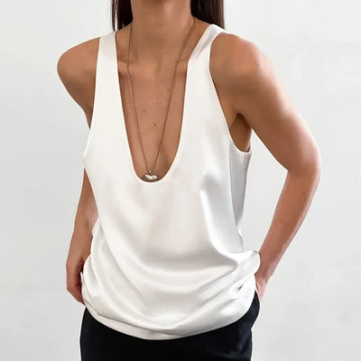 Hannah | Damen Satin Tank Top mit tiefem U-Ausschnitt