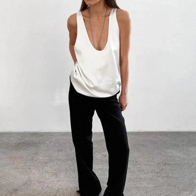 Hannah | Damen Satin Tank Top mit tiefem U-Ausschnitt