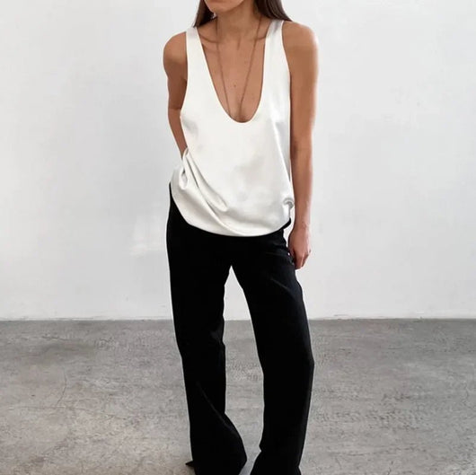 Hannah | Damen Satin Tank Top mit tiefem U-Ausschnitt