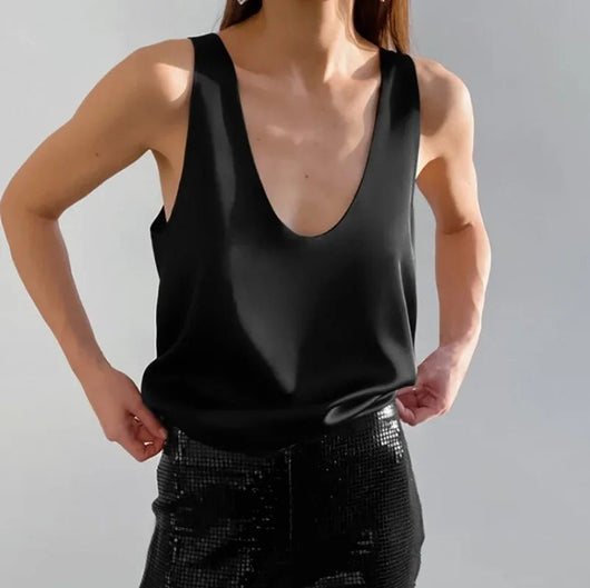 Hannah | Damen Satin Tank Top mit tiefem U-Ausschnitt