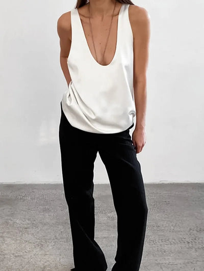 Hannah | Damen Satin Tank Top mit tiefem U-Ausschnitt