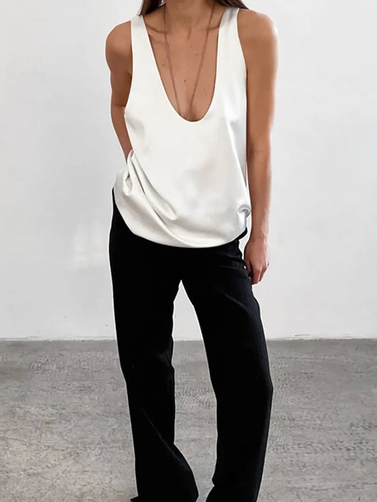 Hannah | Damen Satin Tank Top mit tiefem U-Ausschnitt