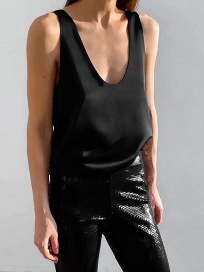 Hannah | Damen Satin Tank Top mit tiefem U-Ausschnitt