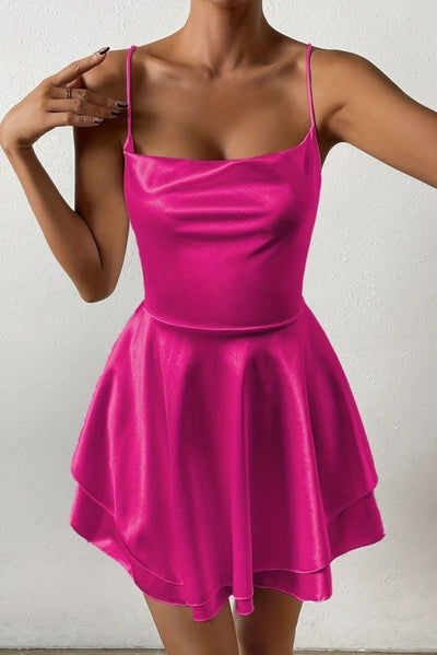 Amelie | Damen Satinoptik Rückenfreies Cocktailkleid Geraffter Taille Minirock
