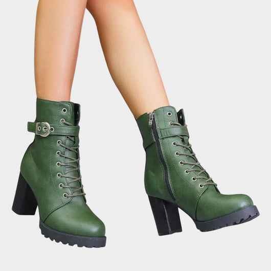 Katharina | Damen Schnürer-Ankle-Boots mit Blockabsatz und Schnalle