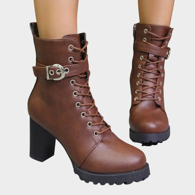 Katharina | Damen Schnürer-Ankle-Boots mit Blockabsatz und Schnalle