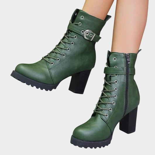 Katharina | Damen Schnürer-Ankle-Boots mit Blockabsatz und Schnalle