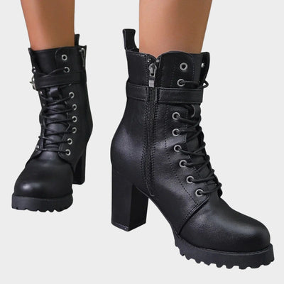 Katharina | Damen Schnürer-Ankle-Boots mit Blockabsatz und Schnalle