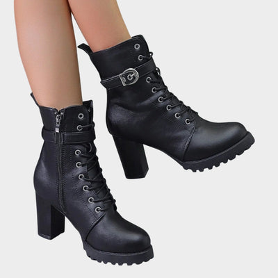 Katharina | Damen Schnürer-Ankle-Boots mit Blockabsatz und Schnalle