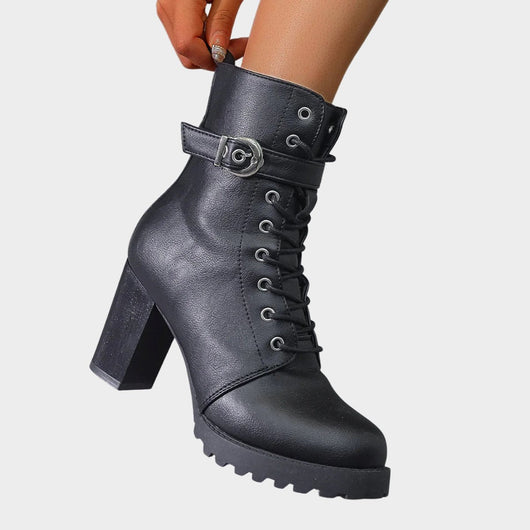 Katharina | Damen Schnürer-Ankle-Boots mit Blockabsatz und Schnalle