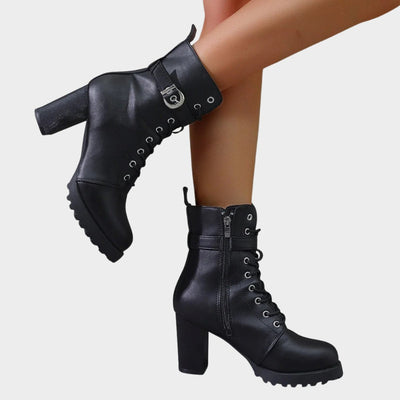 Katharina | Damen Schnürer-Ankle-Boots mit Blockabsatz und Schnalle