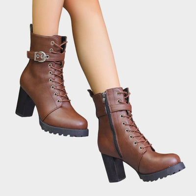 Katharina | Damen Schnürer-Ankle-Boots mit Blockabsatz und Schnalle