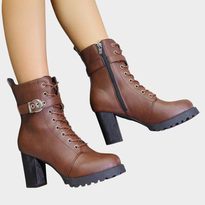 Katharina | Damen Schnürer-Ankle-Boots mit Blockabsatz und Schnalle