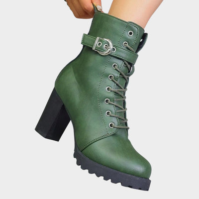 Katharina | Damen Schnürer-Ankle-Boots mit Blockabsatz und Schnalle