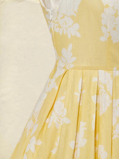 Leonie | Damen Schulterfreies Leinen Midi-Kleid mit Blumenmuster