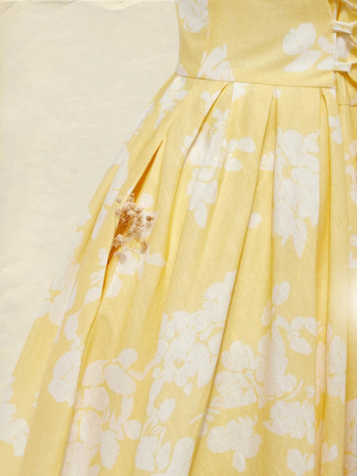 Leonie | Damen Schulterfreies Leinen Midi-Kleid mit Blumenmuster