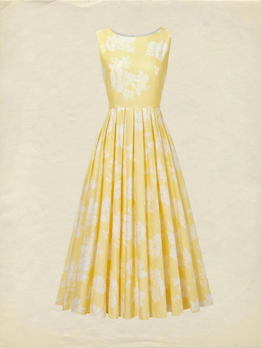Leonie | Damen Schulterfreies Leinen Midi-Kleid mit Blumenmuster