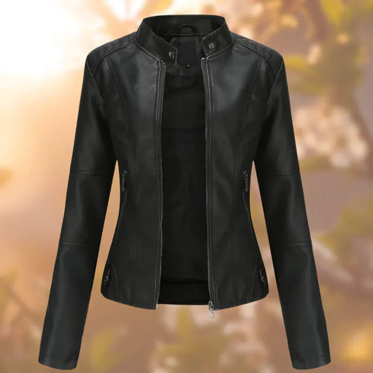 Marlene | Damen Slim-Fit Bikerjacke Kunstleder Reißverschluss Stehkragen