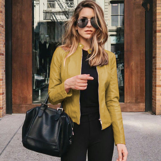 Sophie | Damen Slim-Fit Kunstleder Bikerjacke mit Reißverschluss