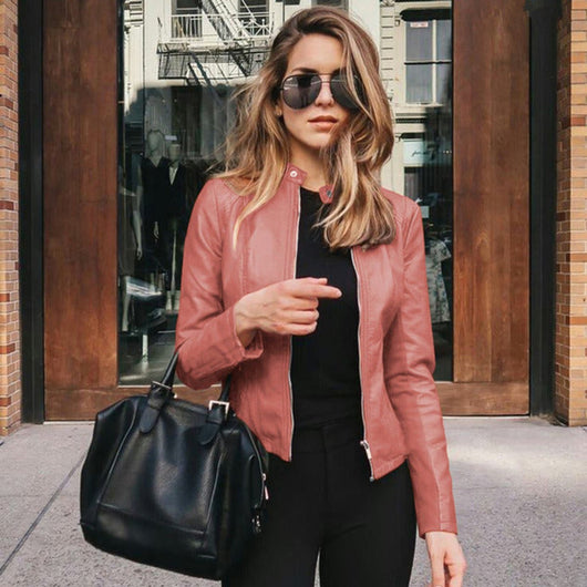 Sophie | Damen Slim-Fit Kunstleder Bikerjacke mit Reißverschluss