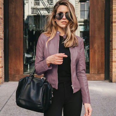 Sophie | Damen Slim-Fit Kunstleder Bikerjacke mit Reißverschluss