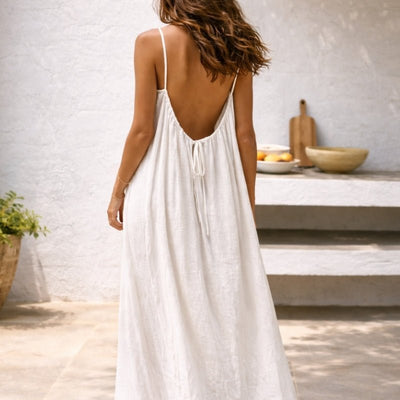 Lena | Damen Spaghetti-Träger Maxi-Sommerkleid Weitgeschnitten mit Taschen