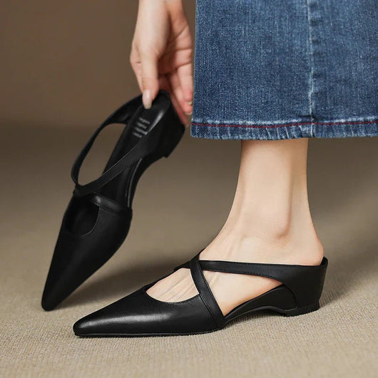 Mia | Damen Spitze Echtleder Kreuzriemen Mules mit Absatz