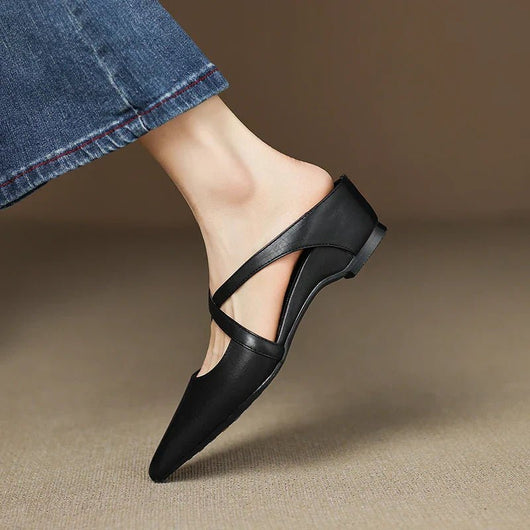 Mia | Damen Spitze Echtleder Kreuzriemen Mules mit Absatz