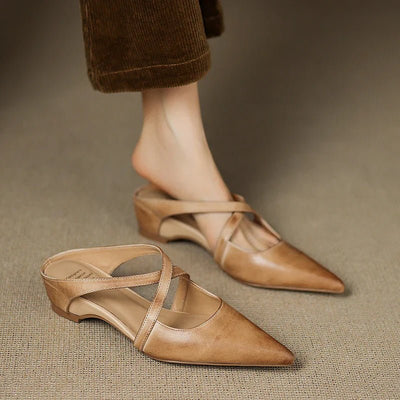 Mia | Damen Spitze Echtleder Kreuzriemen Mules mit Absatz