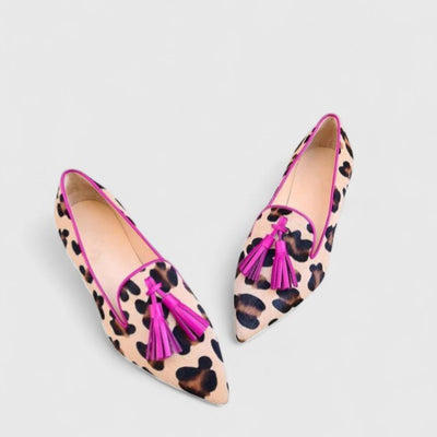 Hannah | Damen Spitze Leopardenmuster Quasten Loafers Flache Slipper