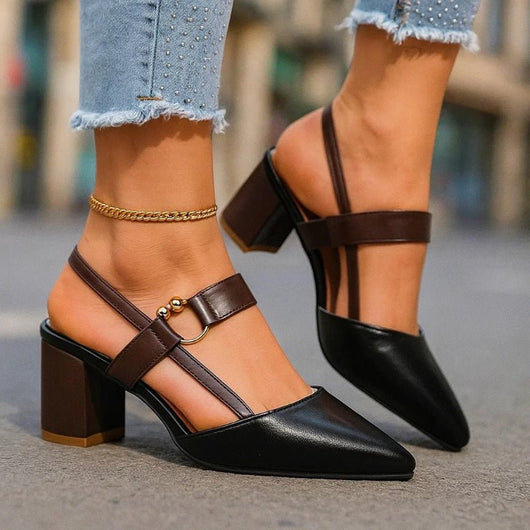 Nora | Damen Spitze T-Strap Blockabsatz Pumps