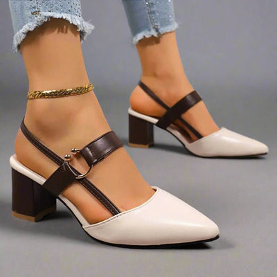 Nora | Damen Spitze T-Strap Blockabsatz Pumps