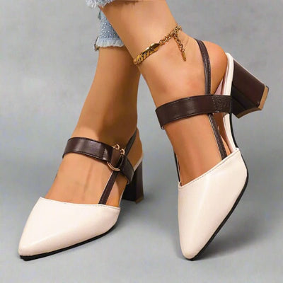 Nora | Damen Spitze T-Strap Blockabsatz Pumps