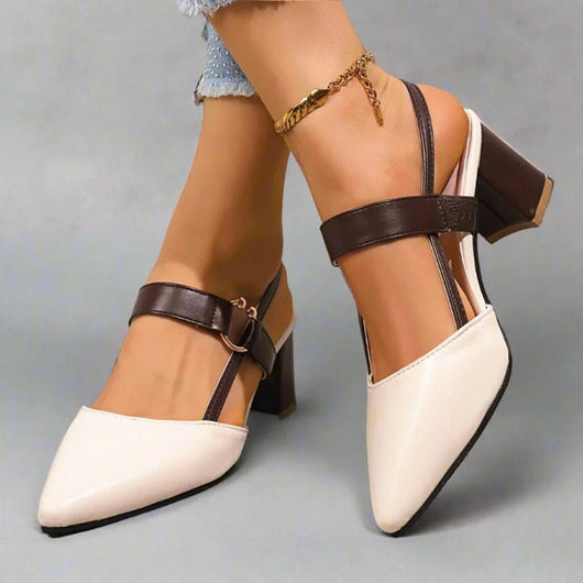 Nora | Damen Spitze T-Strap Blockabsatz Pumps