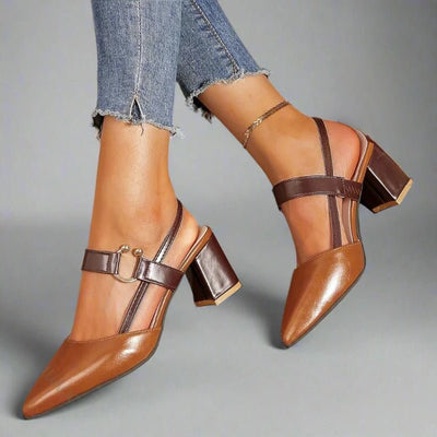 Nora | Damen Spitze T-Strap Blockabsatz Pumps