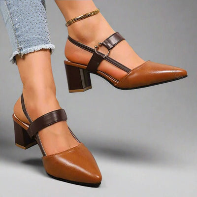 Nora | Damen Spitze T-Strap Blockabsatz Pumps