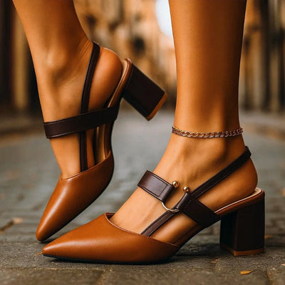 Nora | Damen Spitze T-Strap Blockabsatz Pumps