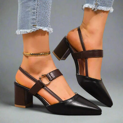 Nora | Damen Spitze T-Strap Blockabsatz Pumps