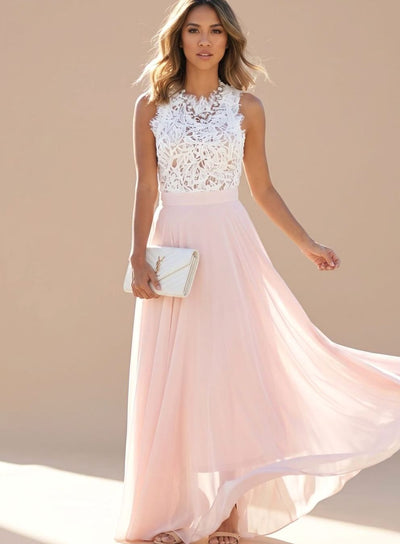 Nora | Damen Spitzen Cocktailkleid Chiffon Maxi Abendkleid