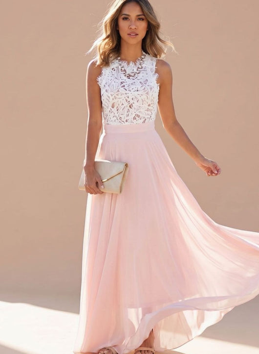 Nora | Damen Spitzen Cocktailkleid Chiffon Maxi Abendkleid