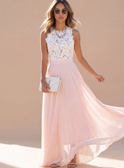 Nora | Damen Spitzen Cocktailkleid Chiffon Maxi Abendkleid