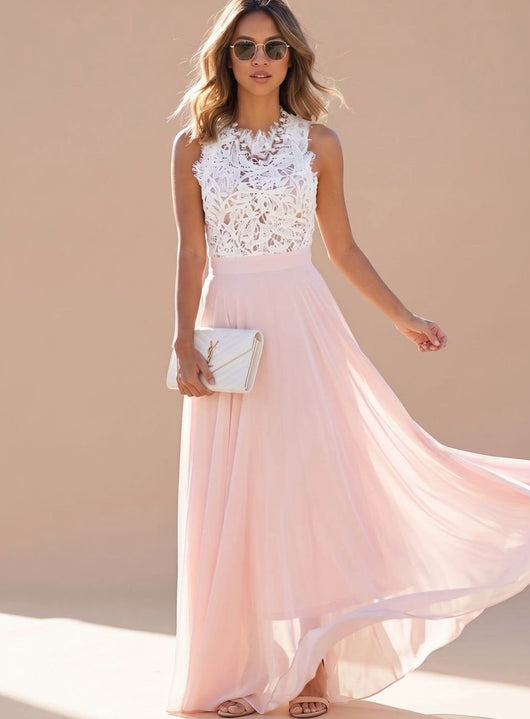 Nora | Damen Spitzen Cocktailkleid Chiffon Maxi Abendkleid